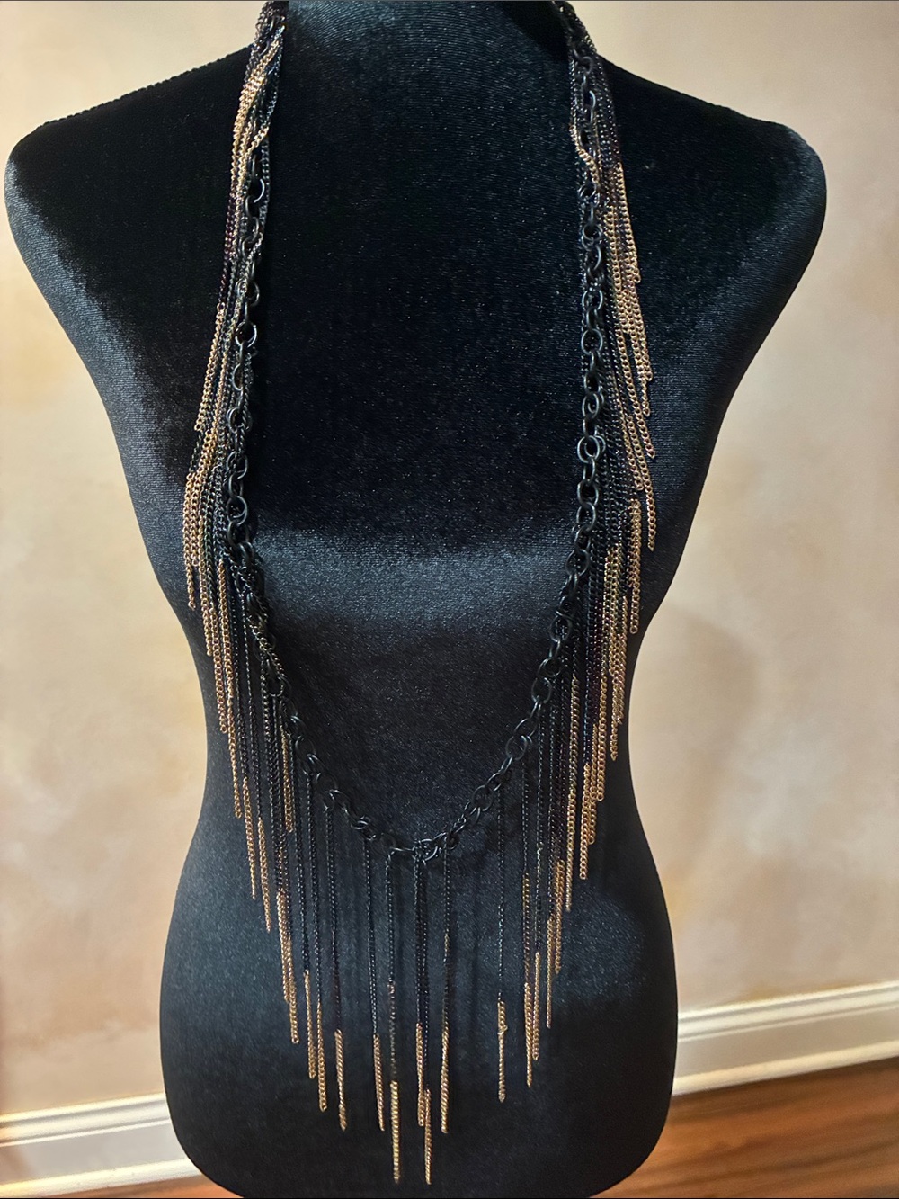 Layered Black and Gold Fringe Necklace